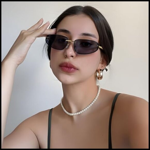 Y2K Retro Narrow Cat Eye Sunglasses Metal Frame Gradient Lens Chic